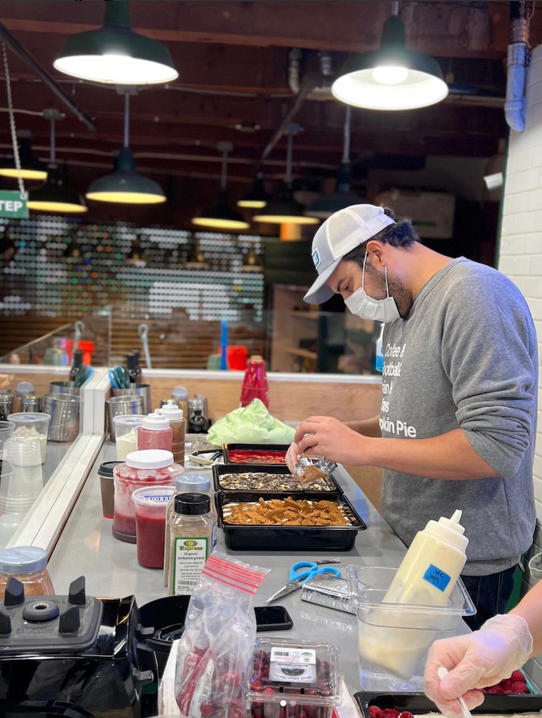 Co-founder, Alex Apostolopoulos, making Ellenos Greek yogurt at the Pike Place Market scoop shop.