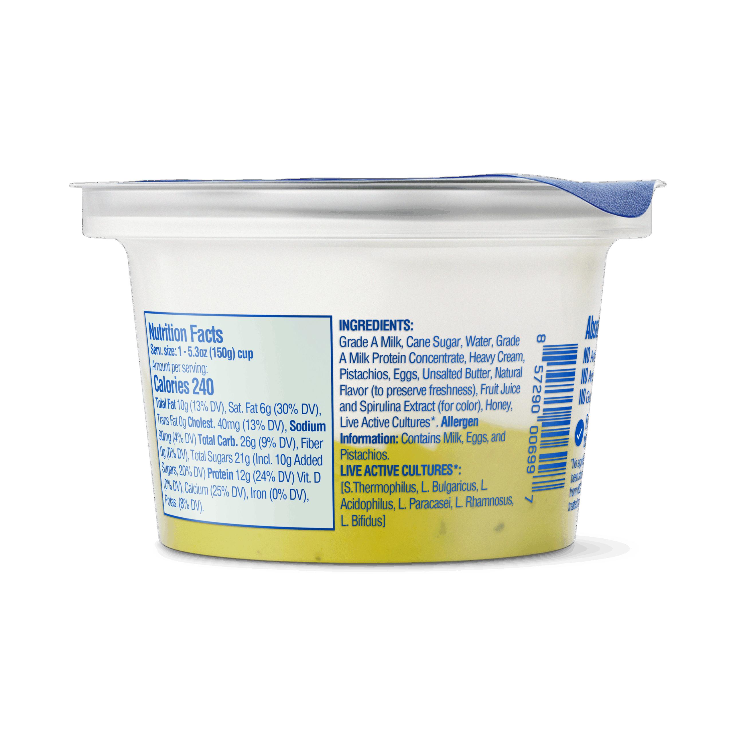 pistachio crème pistachio crème back of cup with nutrition fact panel