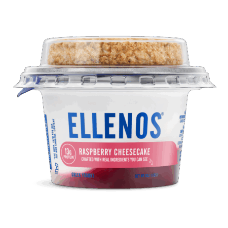 Ellenos raspberry cheesecake front of cup